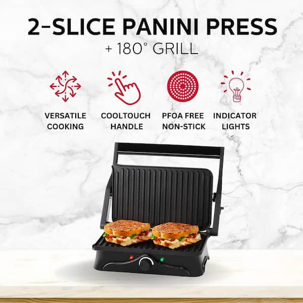 1200-Watt Black Non-Stick Panini Press with Temperature Control and Drip Tray