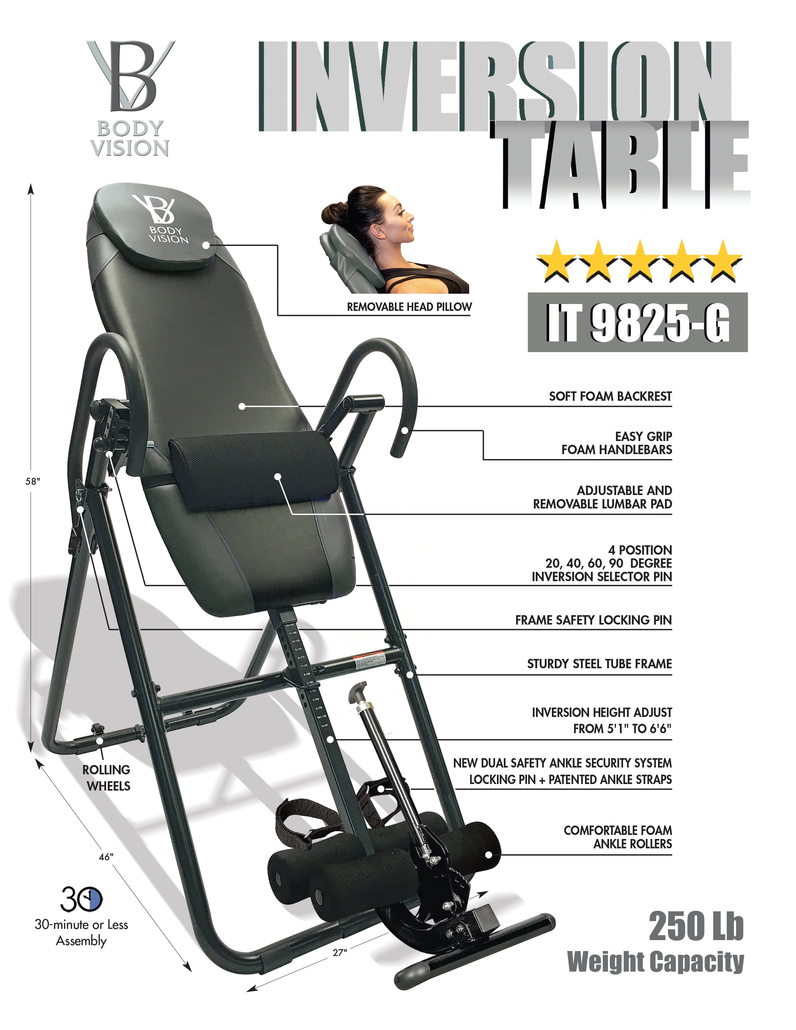 Body Vision Extended Comfort Pad Inversion Equipment Table IT9825G