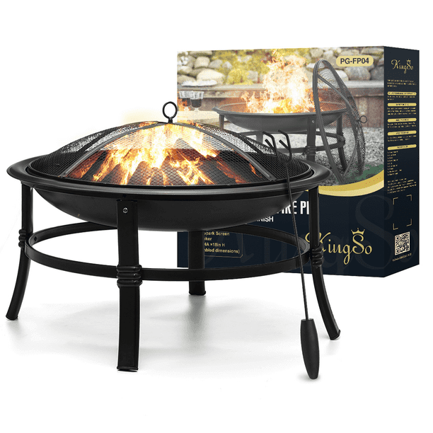 KingSo 22 inch Wood Burning Fire Pit for Camping Picnic Bonfire Patio Outside Backyard Garden Small Bonfire Pit Steel Firepit Bowl with Spark Screen, Log Grate, Poker