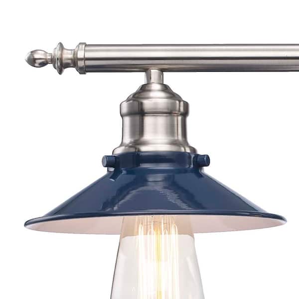 Glenhurst 25 in. 3-Light Industrial Farmhouse Cobalt and Brushed Nickel Bathroom Vanity Light Fixture with Metal Shades