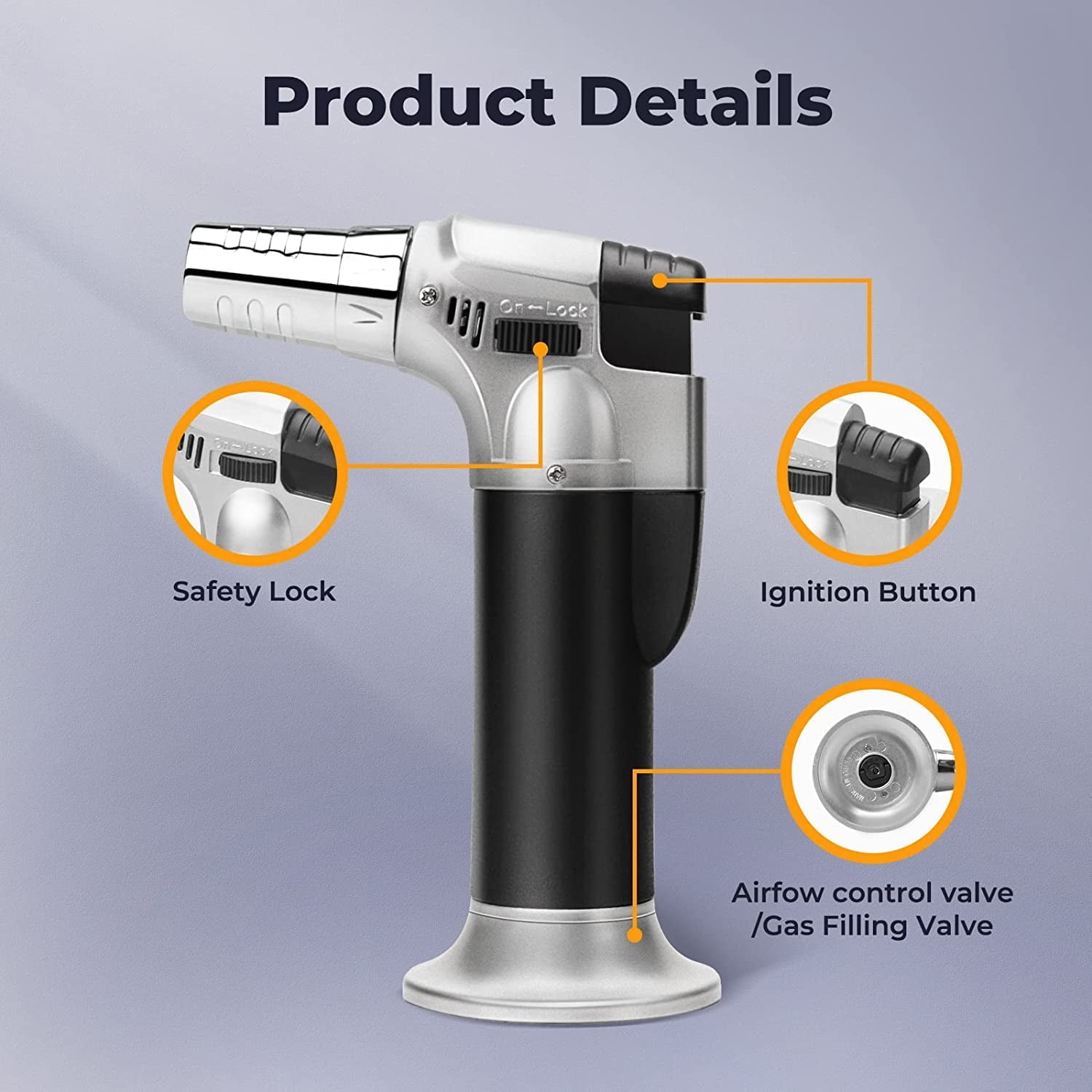 Clearance! Butane Torch, Refillable Kitchen Torch Lighter with Safety Lock & Adjustable Flame, Culinary Blow Torch Lighter for Desserts, Creme Brulee, BBQ and Baking(Butane Gas Not Included)