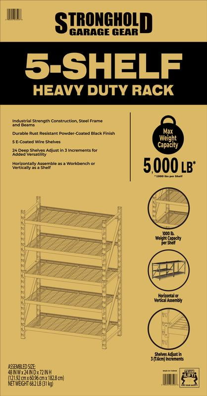 Stronghold Garage Gear Heavy Duty 5-Shelf Metal Rack Wire Decking in Textured Gray, 1000lb per Shelf