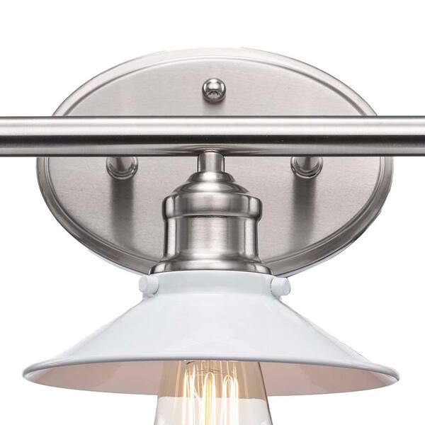 Glenhurst 25 in. 3-Light Industrial Farmhouse White and Brushed Nickel Bathroom Vanity Light Fixture with Metal Shades