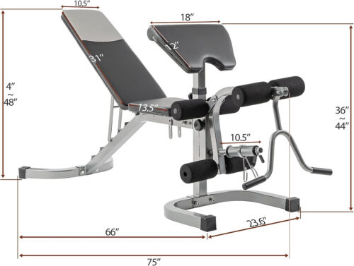Weight Bench with Leg Extension - 6+3 Positions Adjustable Olympic Utility Bench