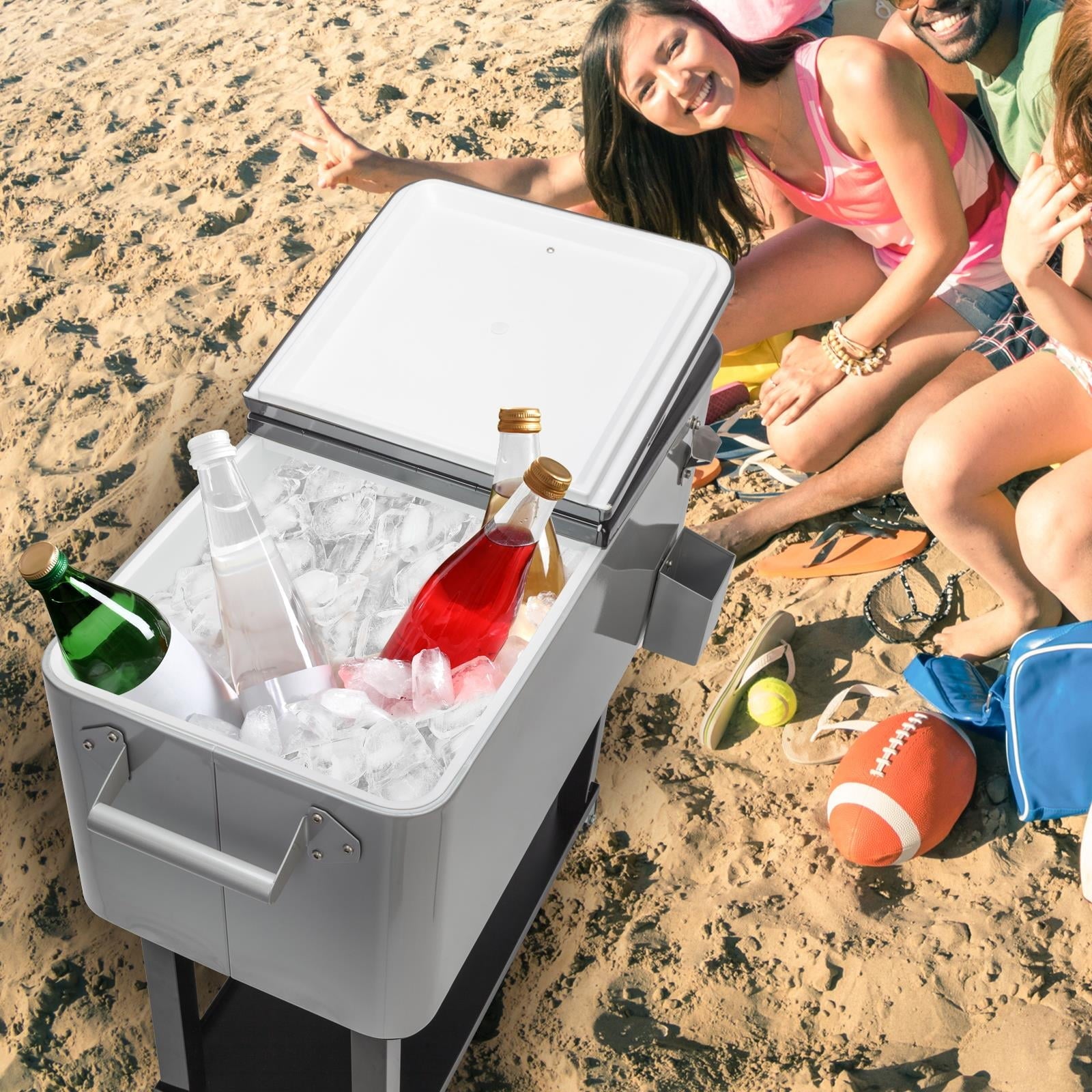Ktaxon 80QT Trolley Frozen Warm Function Spray Cooler Cart Ice Beer Beverage Chest with Shelf Wheel