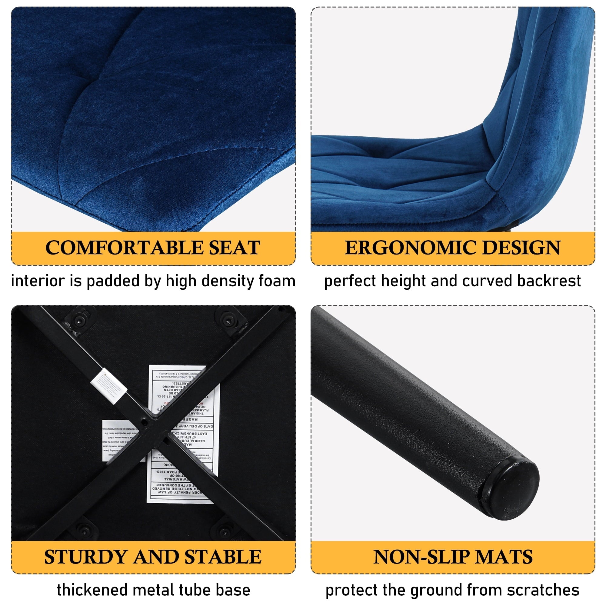 YEAG Velvet Dining Chair,Armless Modern Side Chair,Set of 4,Blue