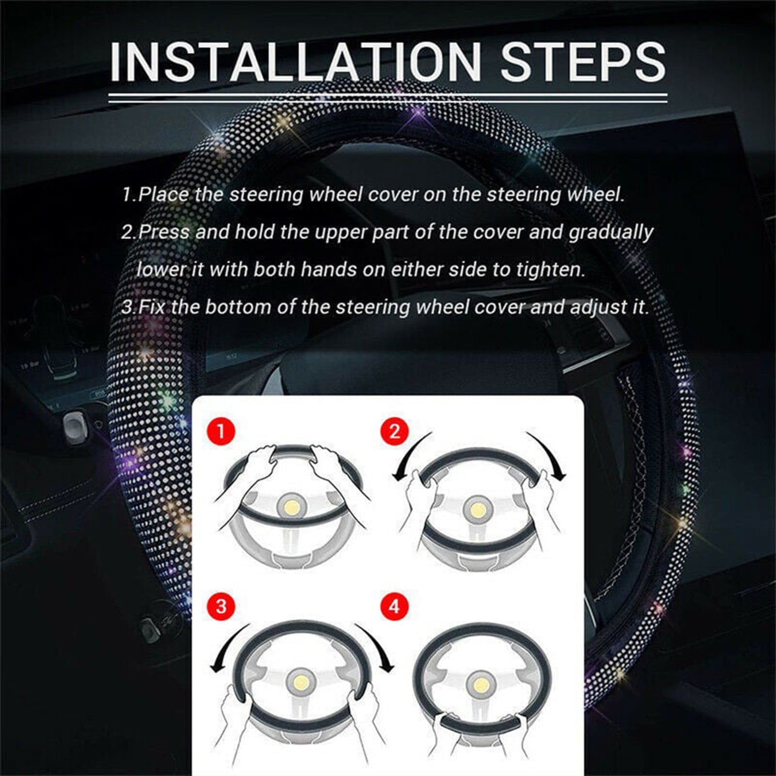 Crystal Bling Rhinestone Car Steering Wheel Cover Universal Fit 37 38cm Car SUV