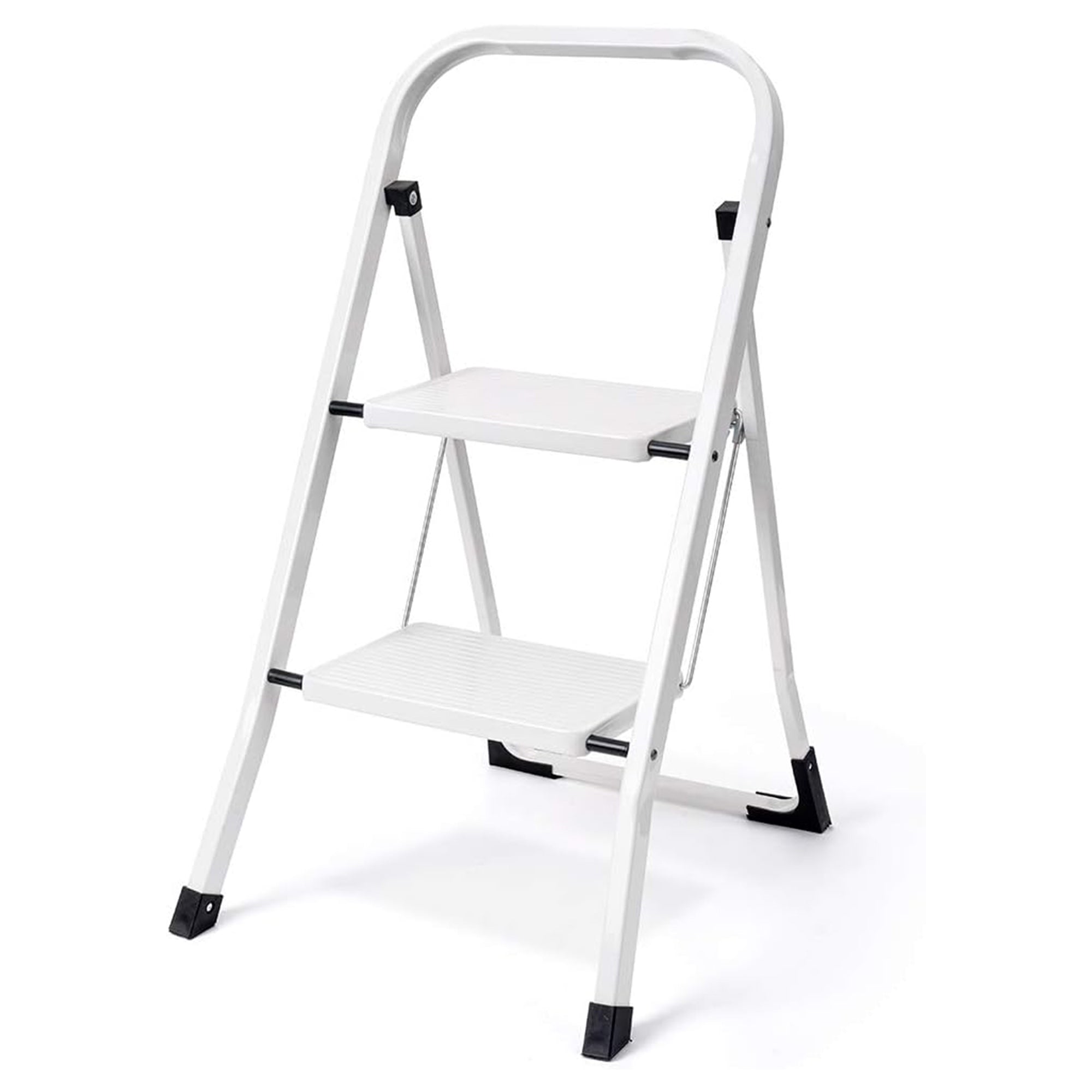 Delxo Folding Portable Steel Non Slip 2 Step Stool Stepladder, White