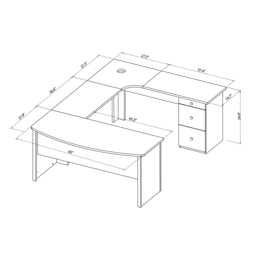 Realspace Broadstreet 65"W Contoured U-Shaped Desk, Cherry