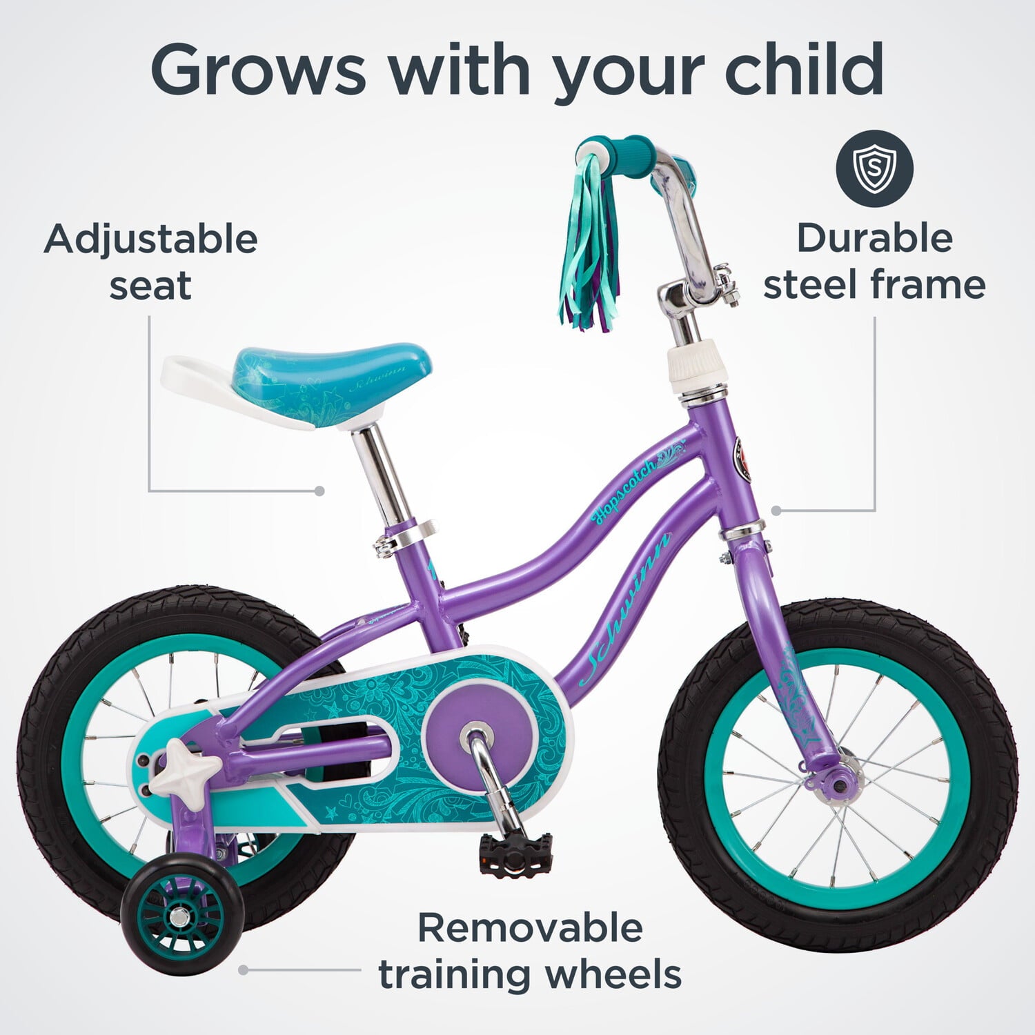 Schwinn Hopscotch Quick Build Kids Bicycle Bike, 12 In. Wheels, Smart Start Steel Frame, Easy Tool-free Assembly, Purple