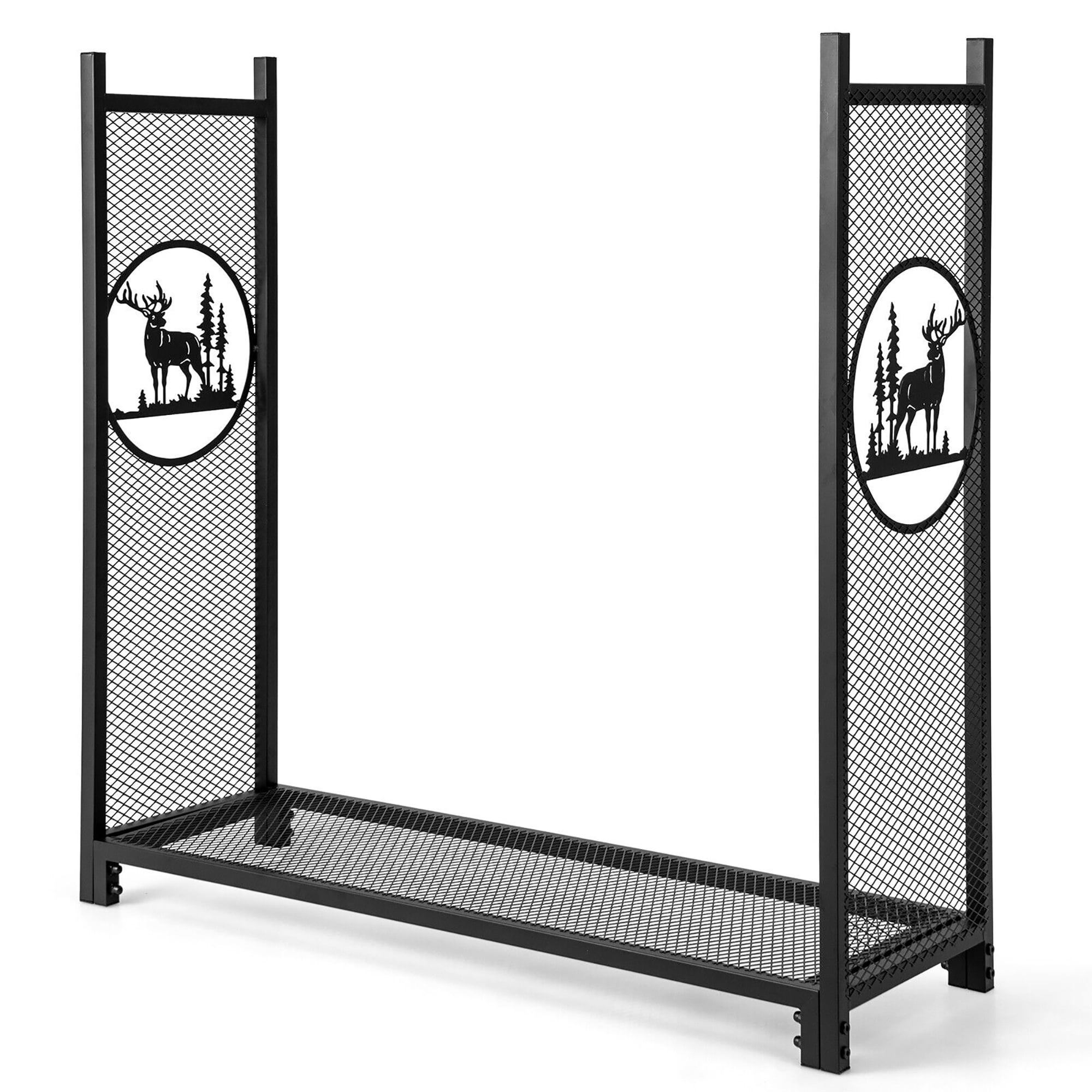 Gymax 4 FT Firewood Rack Stand Heavy-Duty Log Rack Holder with Mesh Sides Black