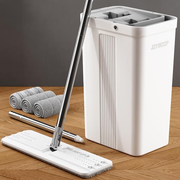 White Microfiber Flat Mop Bucket Set for Floor Cleaning