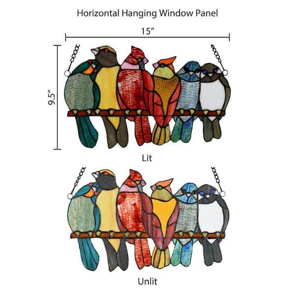 Multi-Colored Birds in Love Stained Glass Window Panel