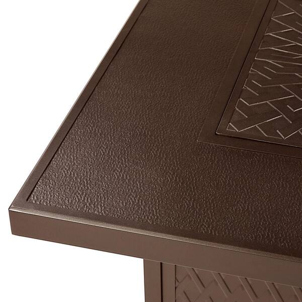 42 in. x 42 in. Brown Square Aluminum Propane Fire Pit Table with Glass Beads, 2 Covers, Lid, 55,000 BTUs