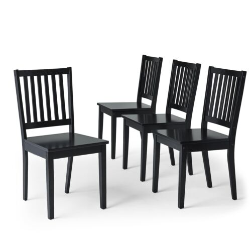 Dining Chair Set of 4 Black Sturdy Rubberwood Construction with Black