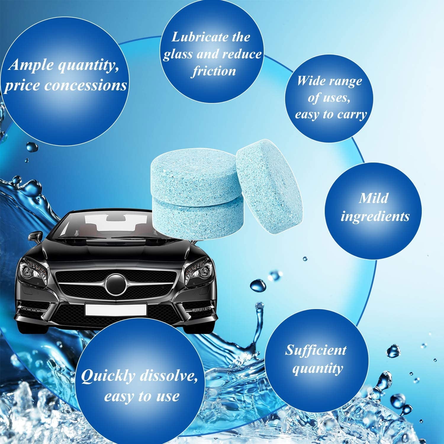 30 Pieces Car Effervescent Washer, Multifunctional Car Windshield Glass Concentrated Clean Washer Tablets, Glass Solid Wiper Cleaning Tablets for Car Kitchen Window