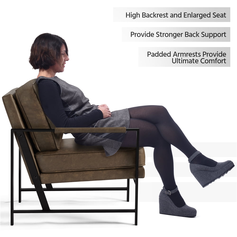 Topeakmart Upholstered Faux Leather Lounge Chair Accent Chair with Metal Arms, Brown