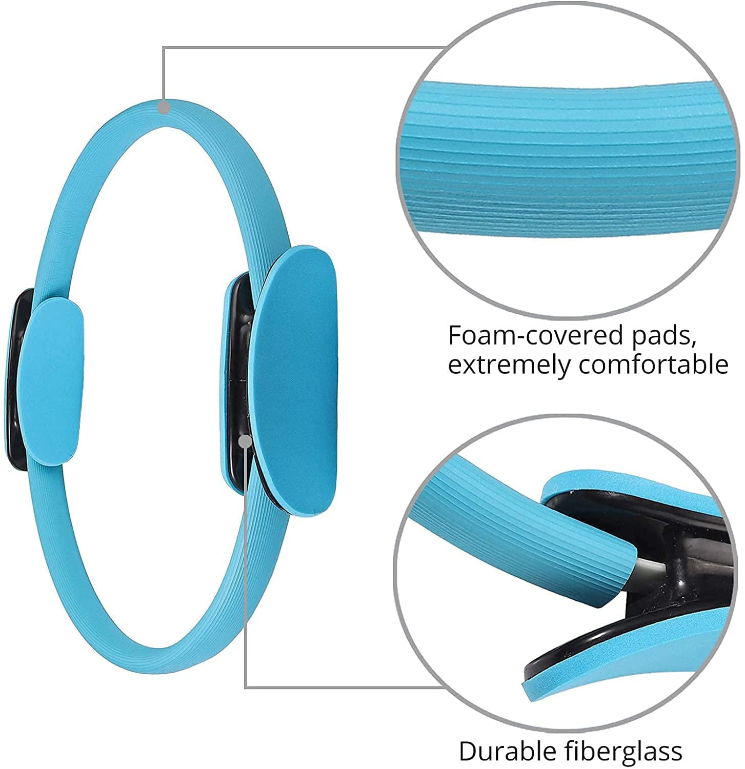 Pilates Ring Fitness Circle - Lightweight & Durable Foam Padded Handles | Flexible Resistance Exercise Equipment for Toning Arms, Thighs/Legs & Core,Blue,Blue，G12974