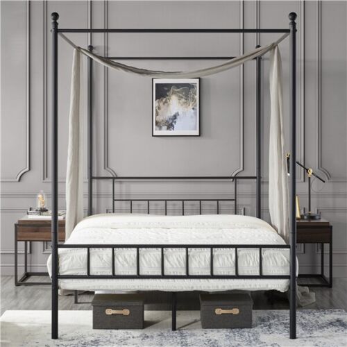 Metal Canopy Bed Frame With Headboard/Foot<wbr/>board Four-poster Bed Twin/Full/Quee<wbr/>n