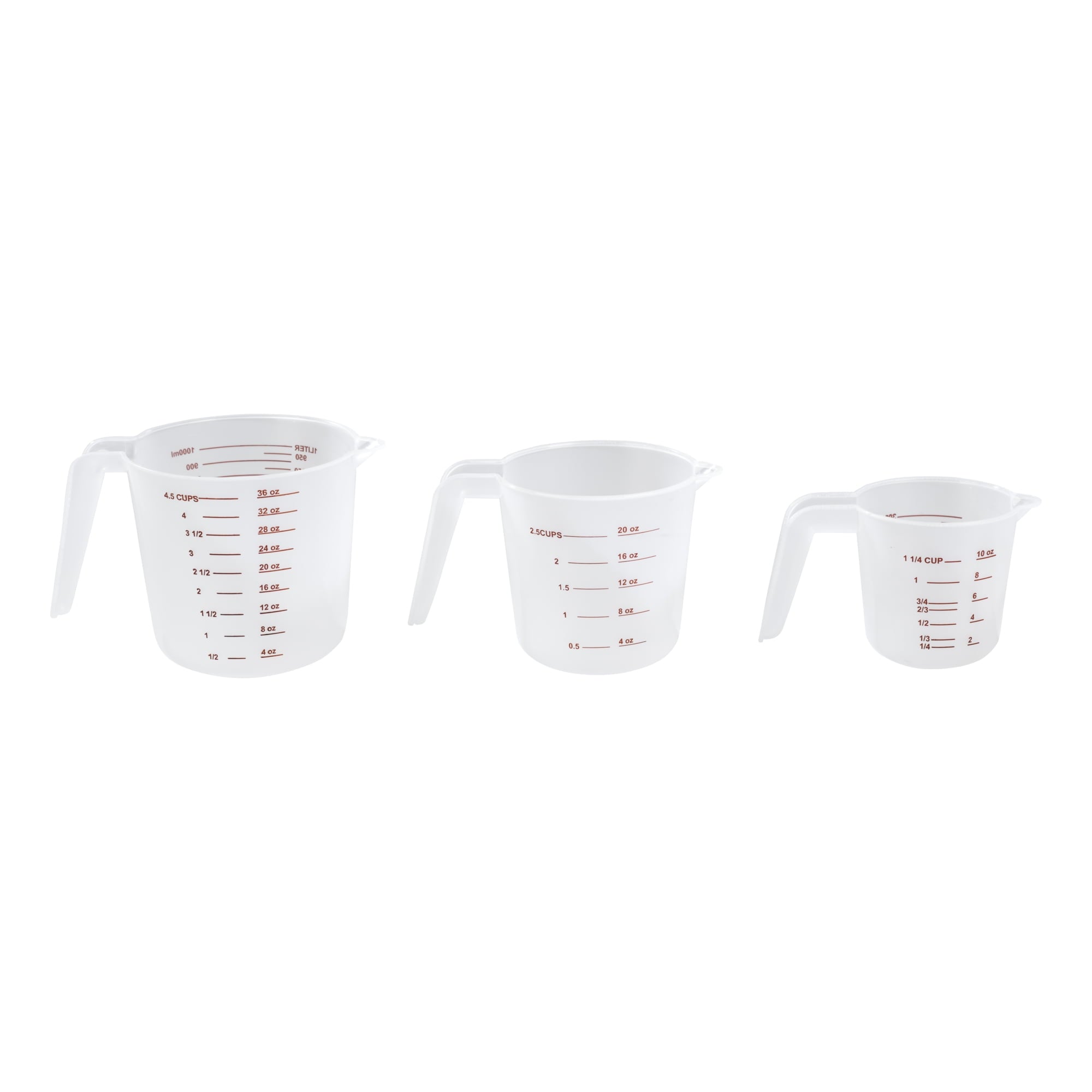 Mainstays 3-Piece Plastic Measuring Cups Set with Spouts, Clear