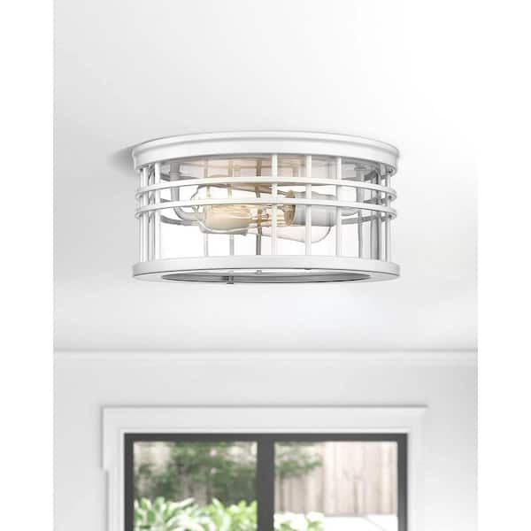 Farmhouse 12 in. 2-Light White Flush Mount Celling Light Fixture