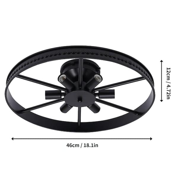 18 in. 6-Light Black Industrial Wagon Wheel Rustic Flush Mount Ceiling Light