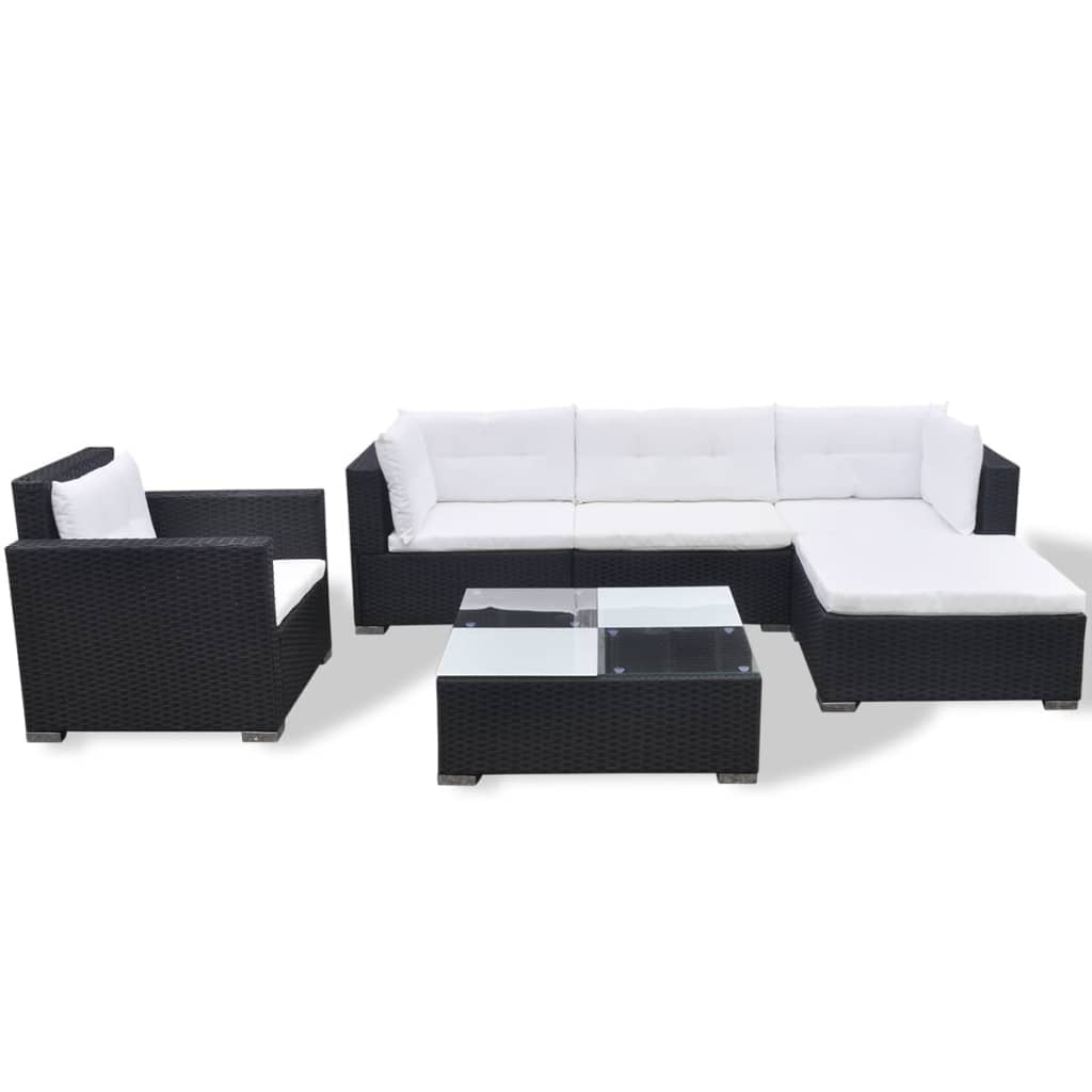 vidaXL 6 Piece Patio Lounge Set with Cushions Poly Rattan Black