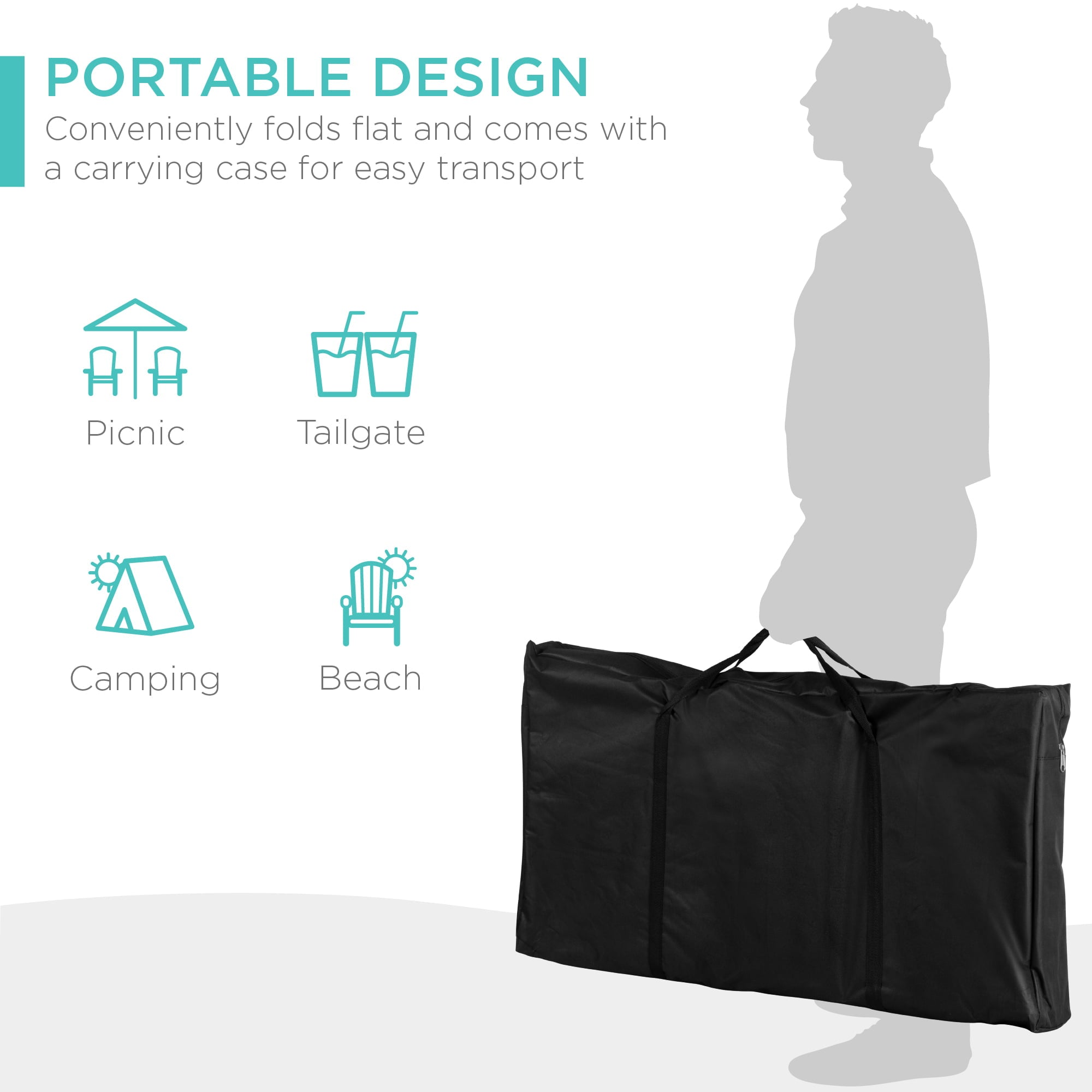 Choice Products Portable Folding Grill Table, Outdoor Food Prep Station for Camping w/ Carrying Case, 4 Hooks