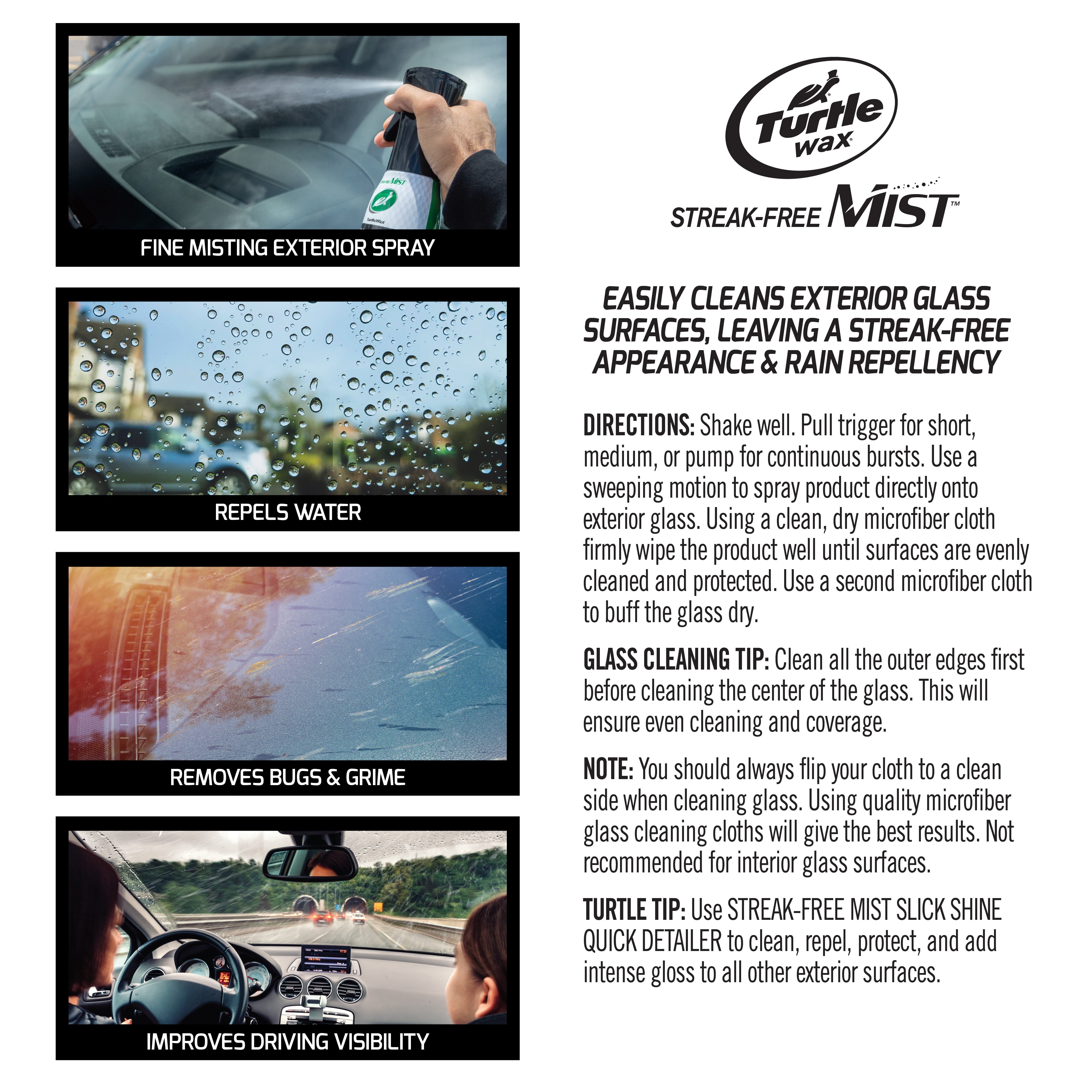 Turtle Wax 53844 Slick Glass 2 in 1 Detailer Streak Free Mist, 20 oz