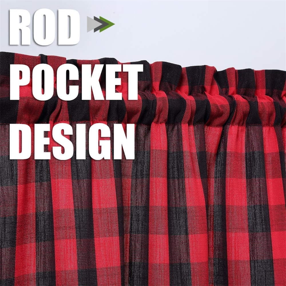 Plaid Valances Curtain, Rod Pocket Thicken Yarn Dyed Buffalo Check Gingham Curtains Valance