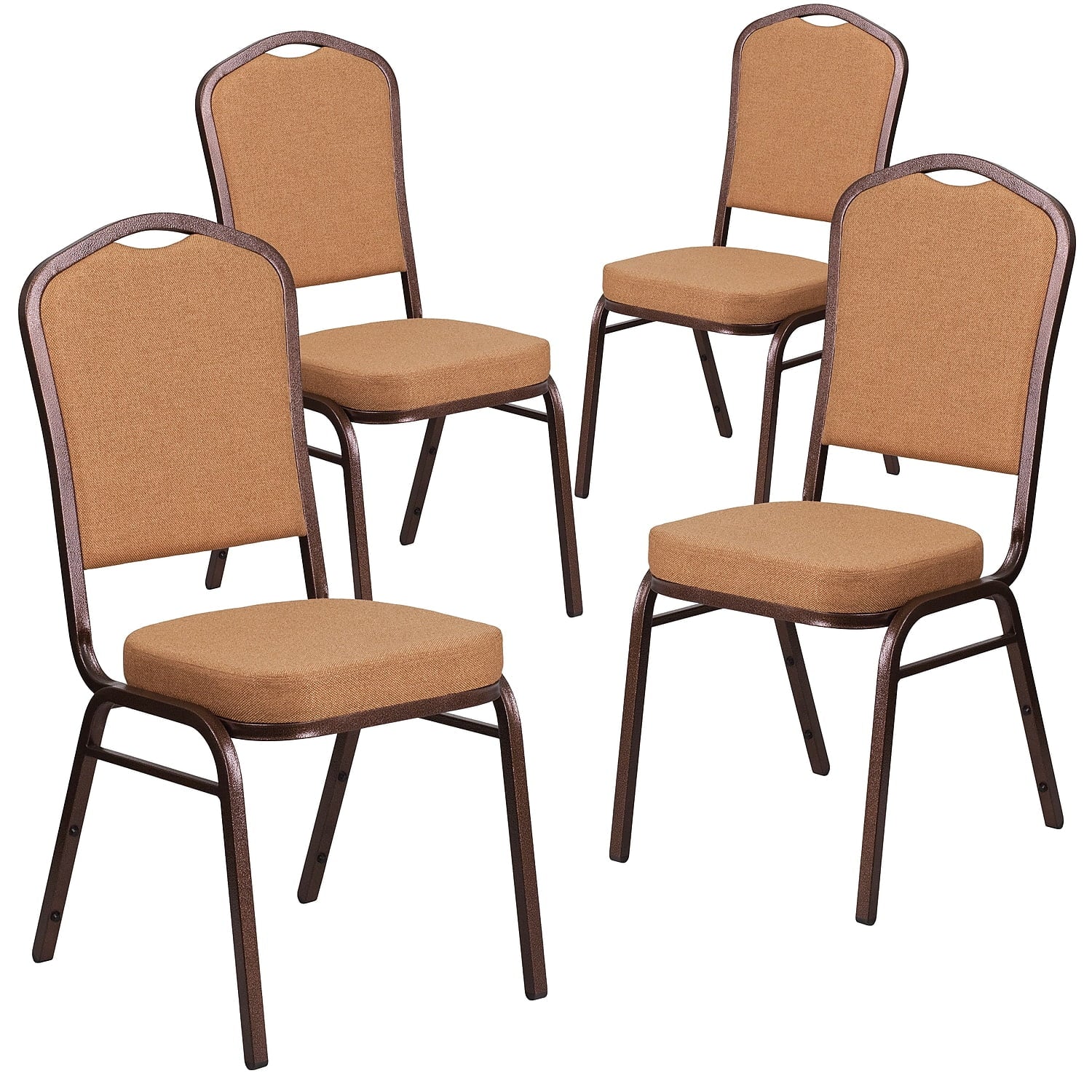 Flash Furniture 4 Pack HERCULES Series Crown Back Stacking Banquet Chair in Black Patterned Fabric - Gold Vein Frame