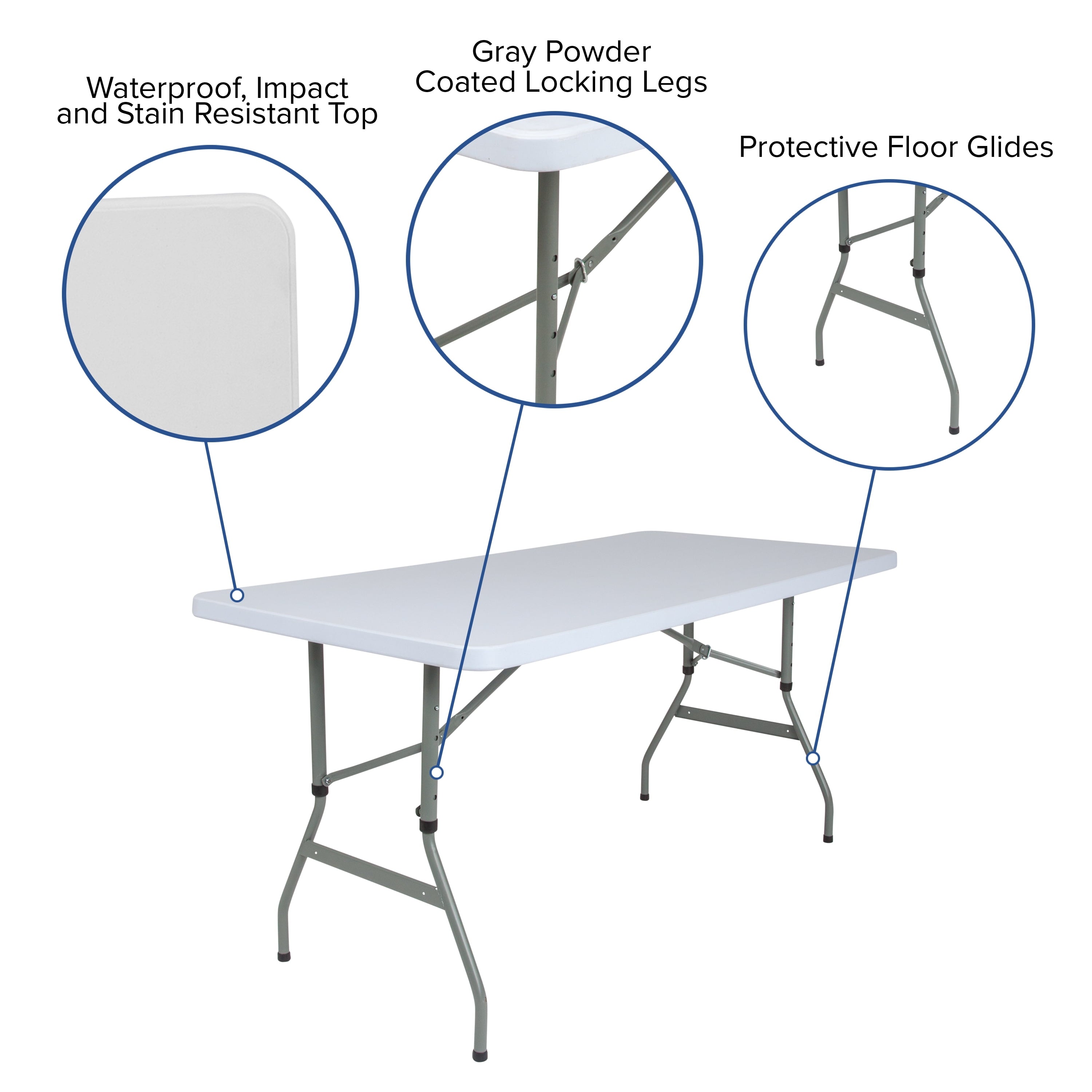 Flash Furniture 4.93-Foot Height Adjustable Granite White Plastic Folding Table