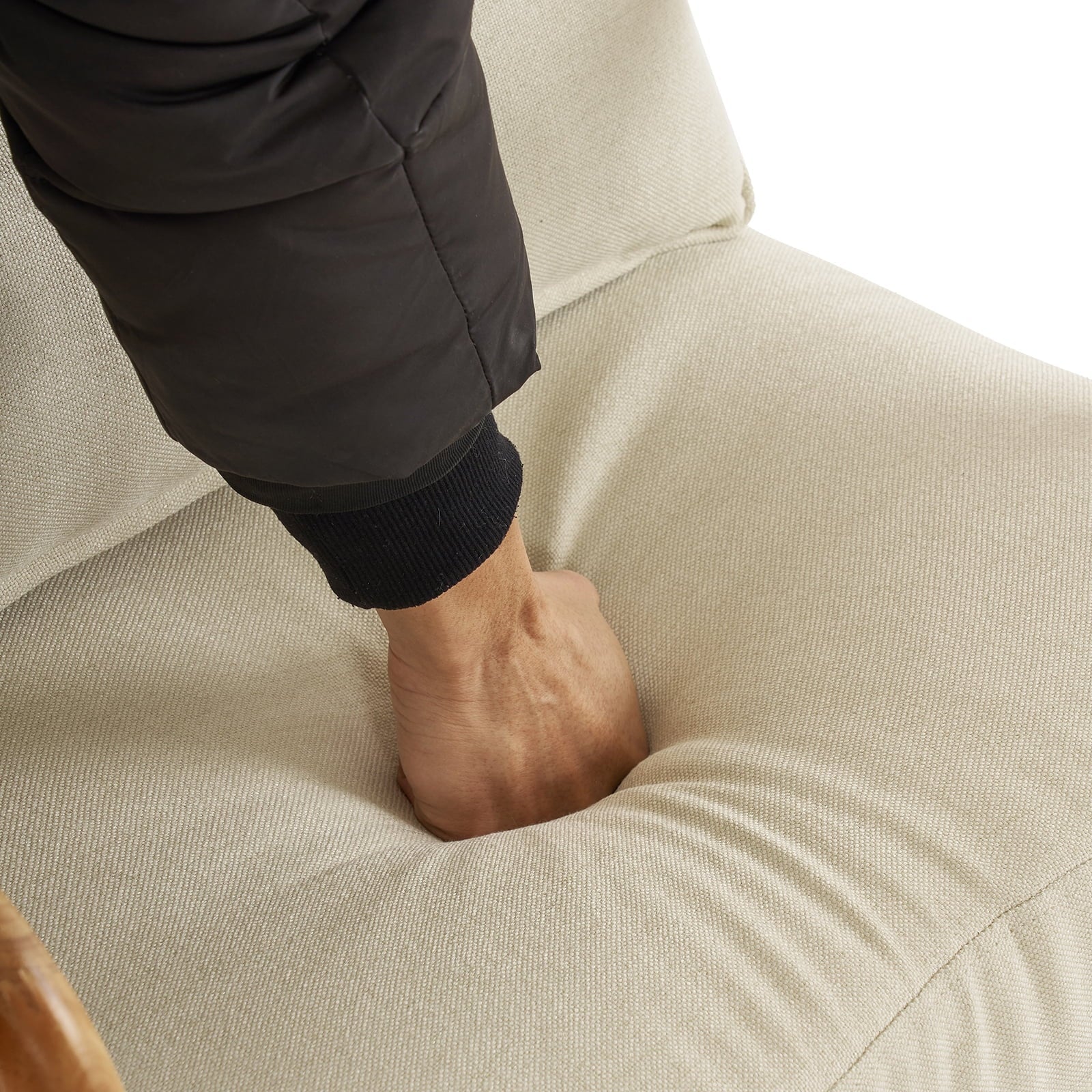 Ktaxon Mid Century Rocking Nursery Chair Solid Wood Frame Accent Chair, Line fabric Upholstered Glider Rocker Modern Padded Armchair with Lumbar Pillow Beige