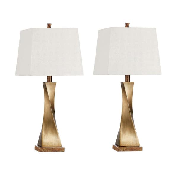 27 in. Spiral Antique Brass Table Lamp Set (Set of 2)