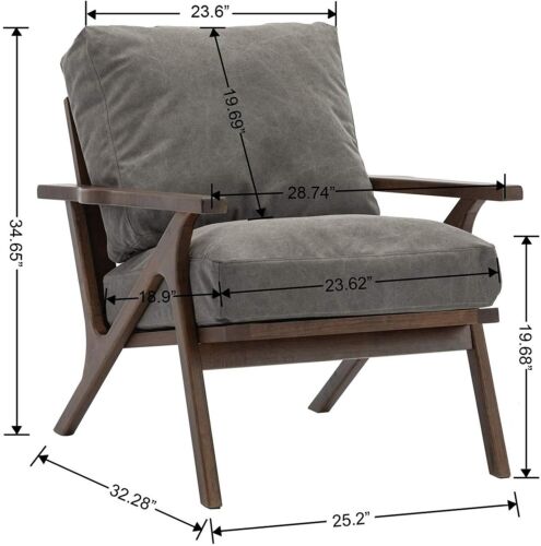 Mid Century Modern Accent Armchair Grey Fabric Upholstery Solid Wood Frame