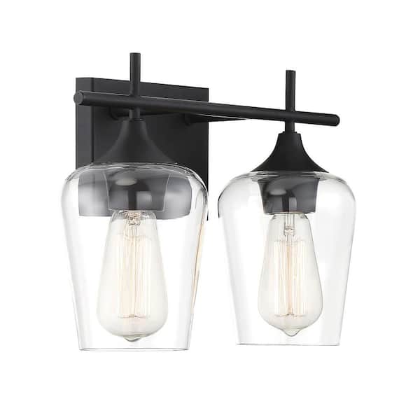 Octave 13.75 in. W x 9 in. H 2-Light Black Bathroom Vanity Light with Clear Glass Shades