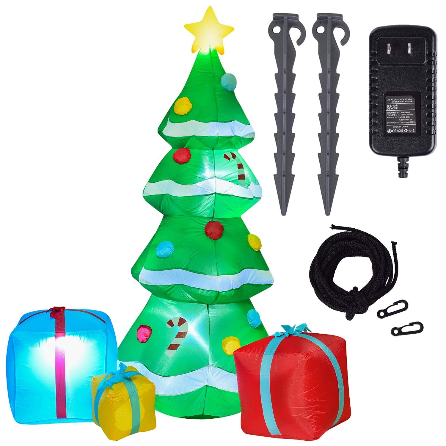 Coolmade 7 ft Inflatable Christmas Tree with Star and Gift Boxes Lighted Blowup Party Decoration