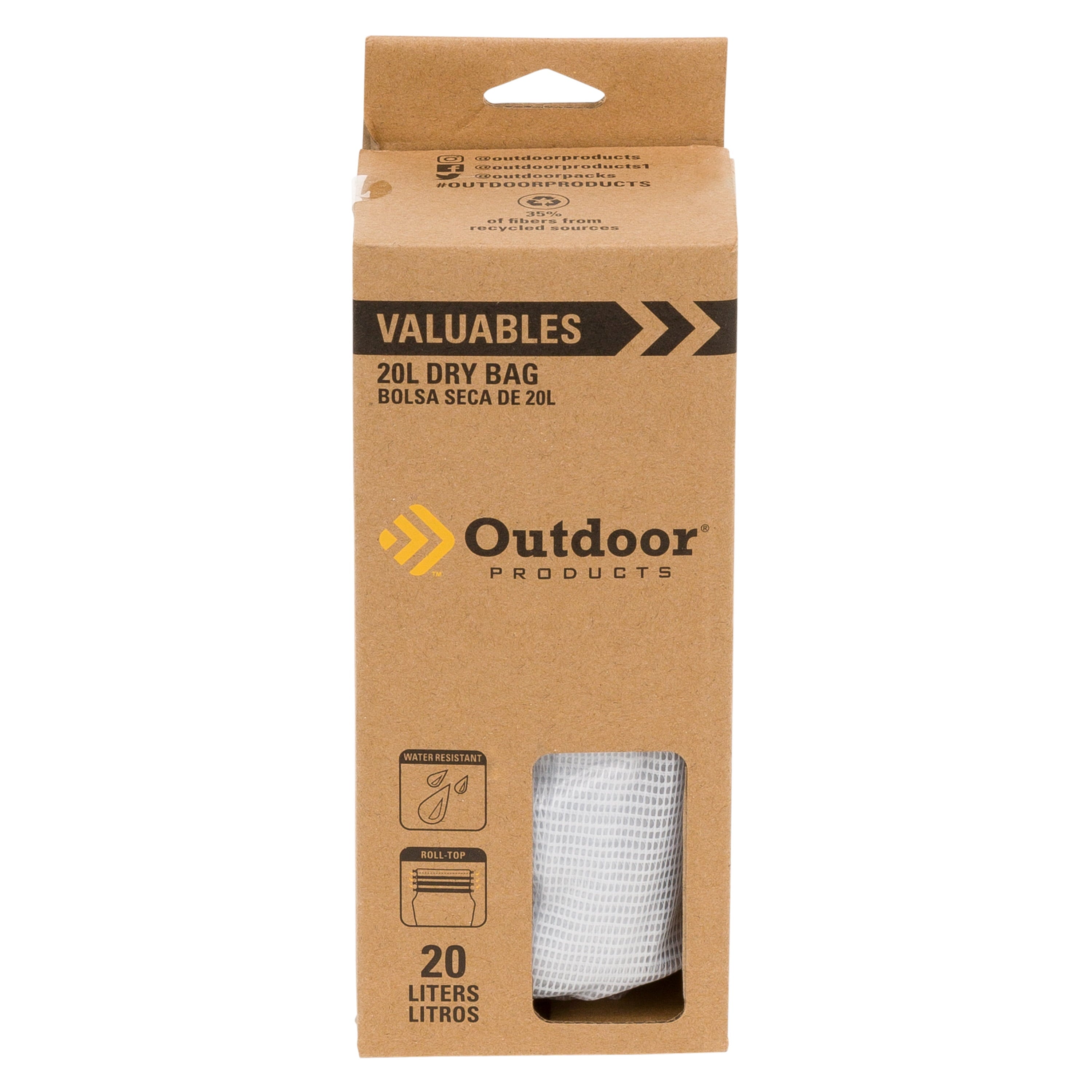 Outdoor Products, 20L Valuables Watertight Dry Bag , Clear, Water Sport Bag