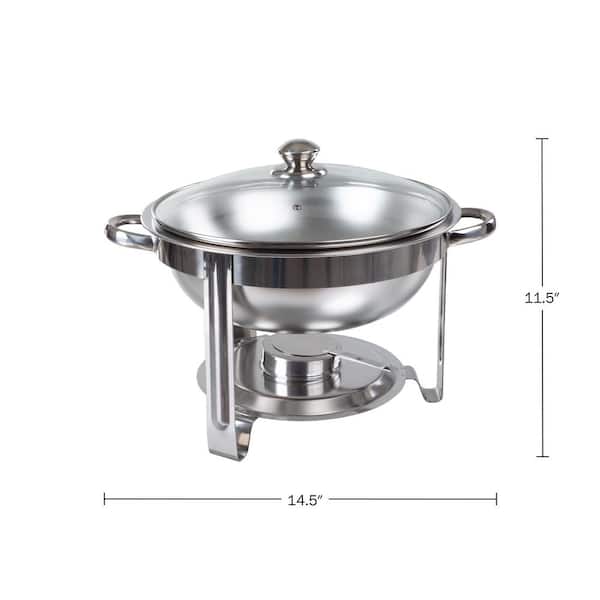 Round 5 QT Chafing Dish Buffet Set - Includes Water Pan, Food Pan, Fuel Holder, Cover, and Stand - Food Warmers