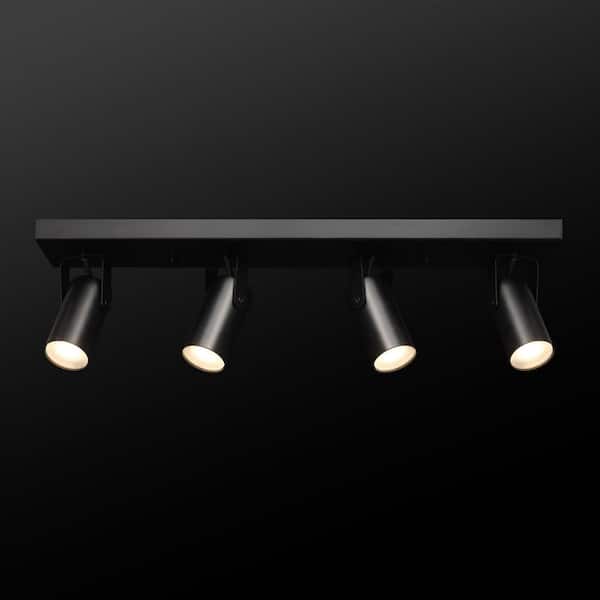 2 ft. 4-Light Matte Black Integrated LED Ceiling Mounted Hardwired Track Lighting Kit with Cylindrical Black Heads