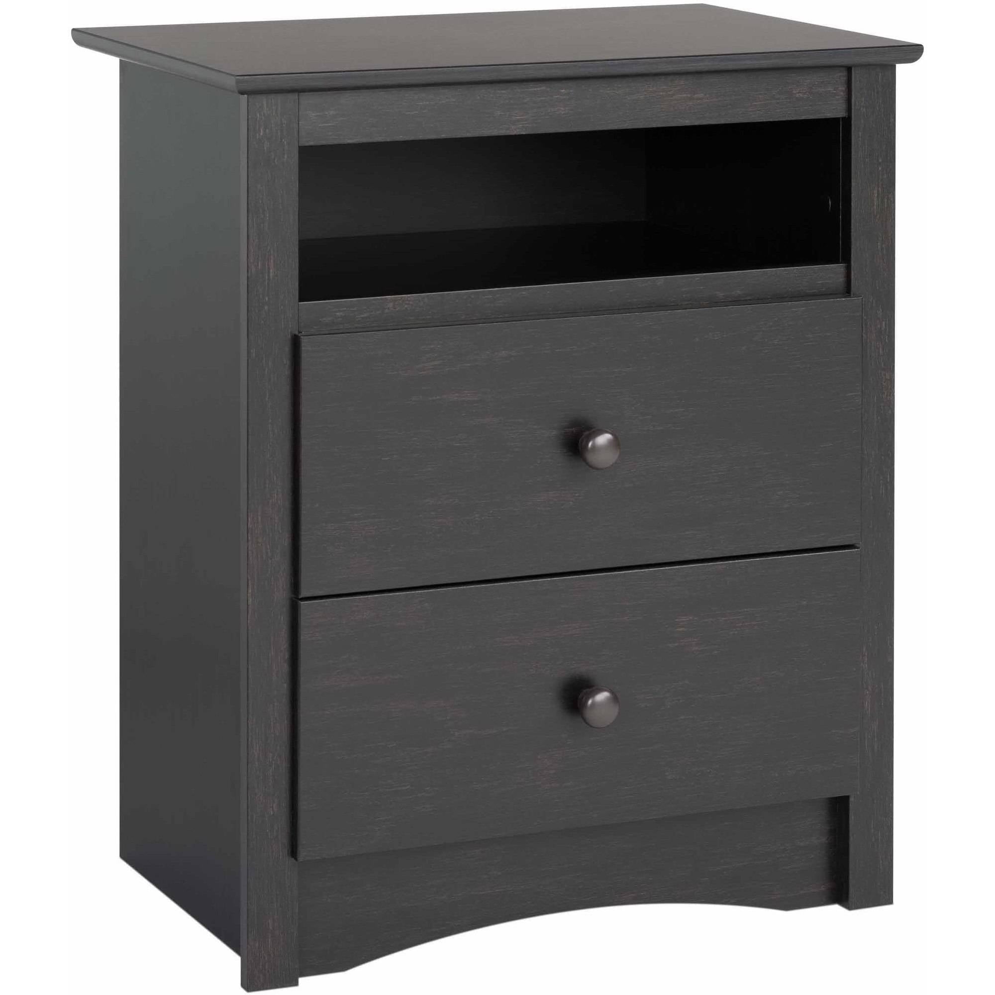 Prepac Sonoma 2 Drawer Tall Bedroom Nightstand With Open Shelf, Cherry
