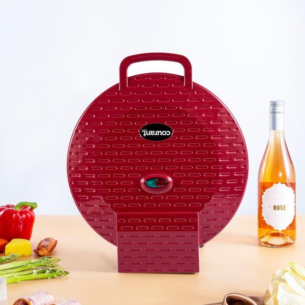 12 in. Red Pizza Maker Electric Countertop Oven and Griddle Indoor Grill Griddle
