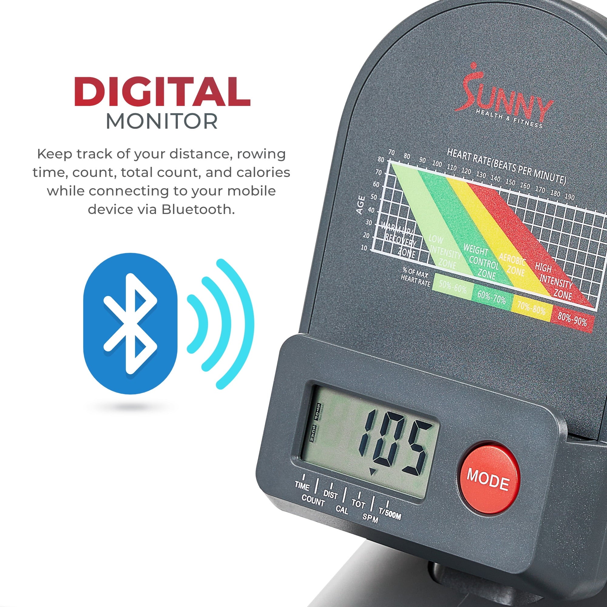 Sunny Health & Fitness SMART Magnetic Rowing Machine with Bluetooth Connectivity - SF-RW522016