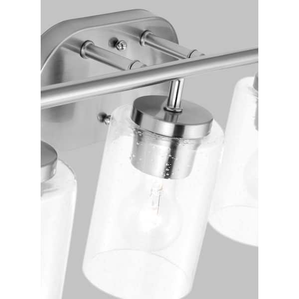 Oslo 20 in. 3-Light Brushed Nickel Dimmable Bath Vanity Light with Clear Seeded Glass Shades