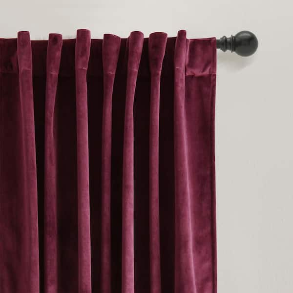 Prima Velvet Solid Light Filtering Back Tab/Rod Pocket Window Curtain Panels Plum 54x84 Set