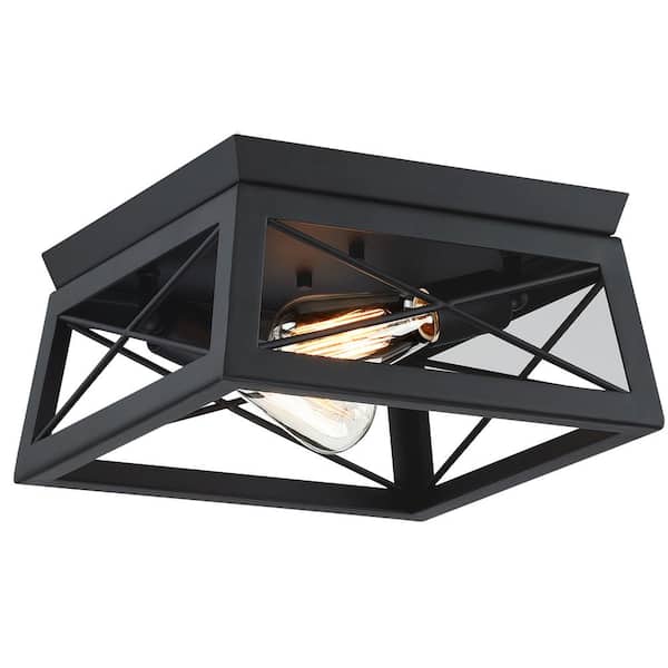 12 in. 2-Light Matte Black Flush Mount