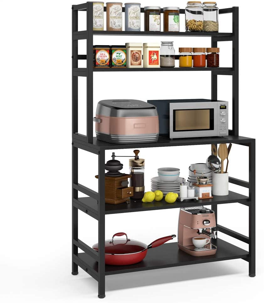 Tribesigns 5-Tier Kitchen Bakers Rack with Hutch, Industrial Microwave Oven Stand Kitchen Utility Cart Storage Shelf Organizer(Black)