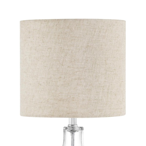 17.5 in. Clear Glass Table Lamp with Beige Fabric Shade
