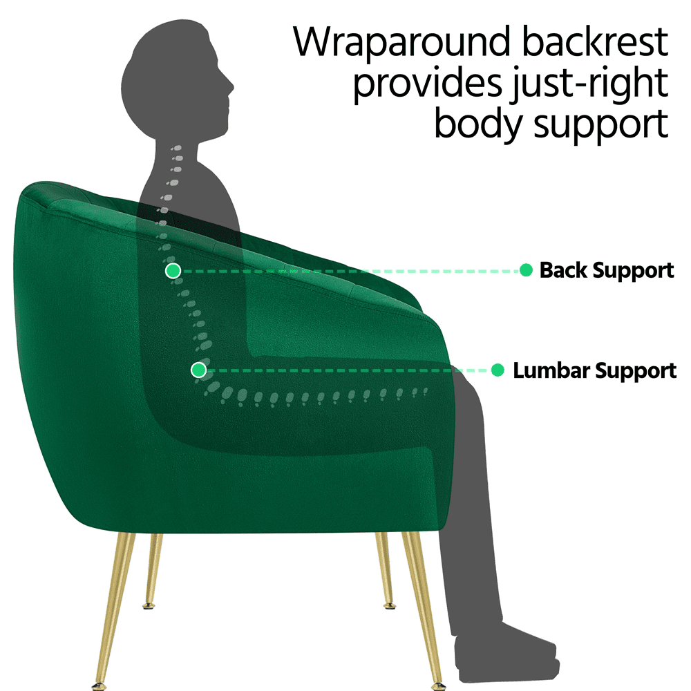 Alden Design Barrel Accent Chair with Gold Metal Legs, Green