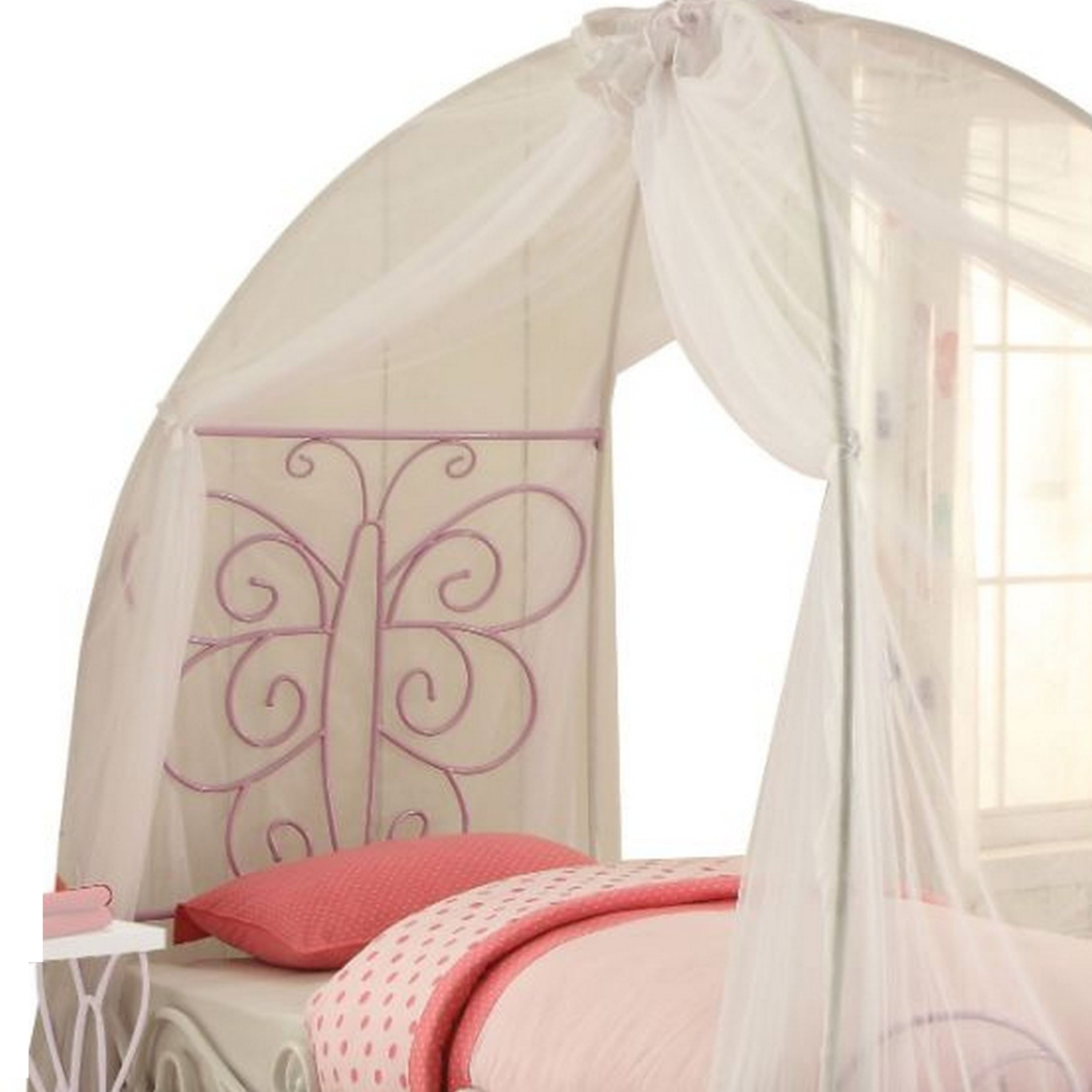 ACME Priya II Full Canopy Bed, White and Light Purple